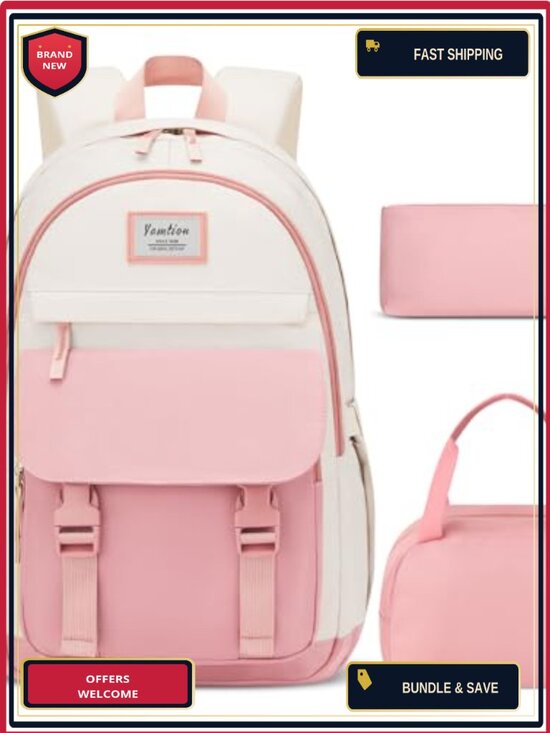 Handbags - 3-Piece School Backpack Set for Teen Girls Women with USB Port, Waterproof